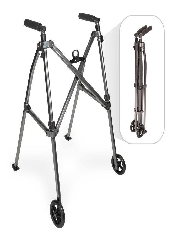 Stander Wonder Walker with 5-inch Wheels, Lightweight Folding Walker for Adults, Seniors, and Elderly, Collapsible Travel Walker, Ski Glides for Mobility Support, Compact, Black Walnut - Image 1