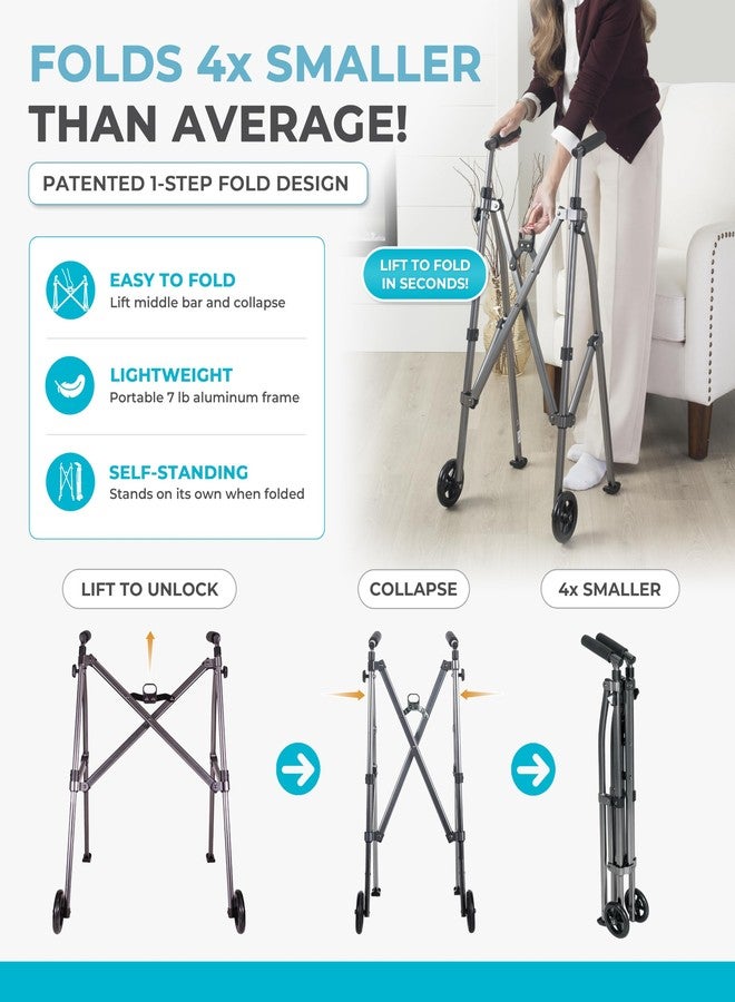 Stander Wonder Walker with 5-inch Wheels, Lightweight Folding Walker for Adults, Seniors, and Elderly, Collapsible Travel Walker, Ski Glides for Mobility Support, Compact, Black Walnut - Image 3