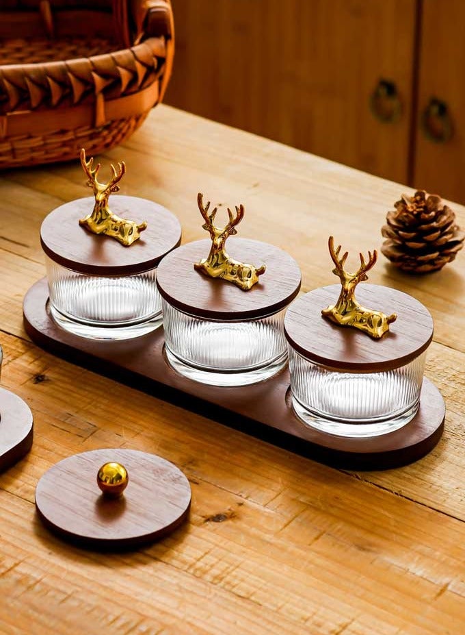 Arabic vertical pattern three heroes set: 3×200ml moisture-proof glass jar + natural wood lid tray | coffee beans lock freshness/candy anti-sticking/living room light luxury storage, Ramadan kitchen artifact one-click upgrade home aesthetics  - Image 2