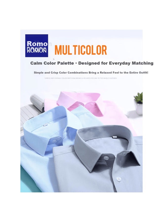 Romon Men's Short Sleeve Shirt Summer Solid Color Polo Collar Commuter Workwear Youth Business Casual Professional Dress Shirt Black M - Image 4