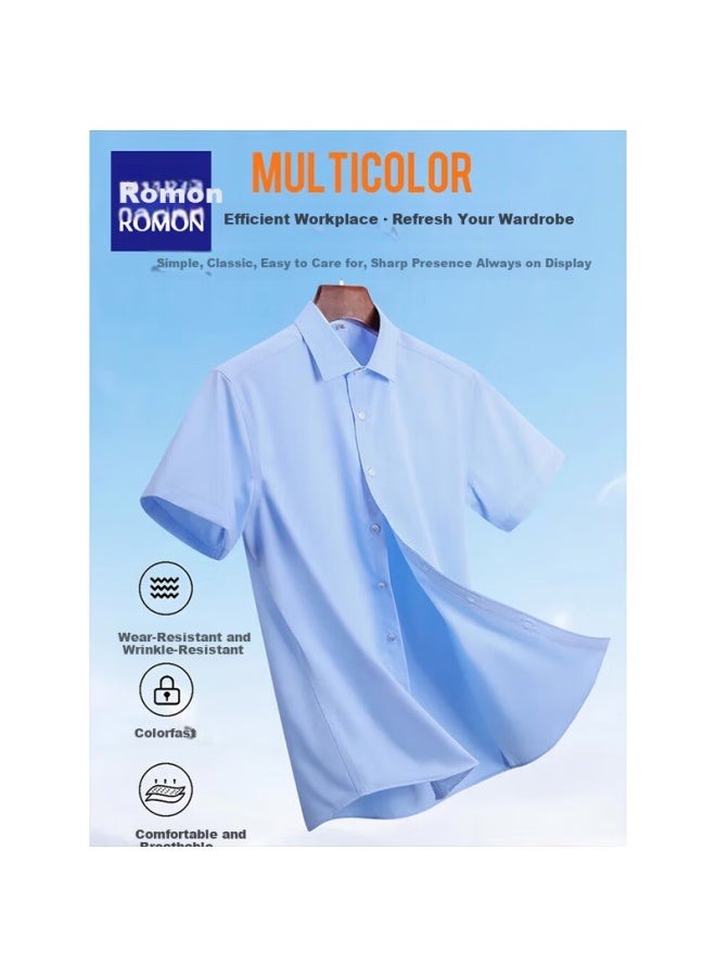 Romon Men's Short Sleeve Shirt Summer Solid Color Polo Collar Commuter Workwear Youth Business Casual Professional Dress Shirt Black M - Image 3