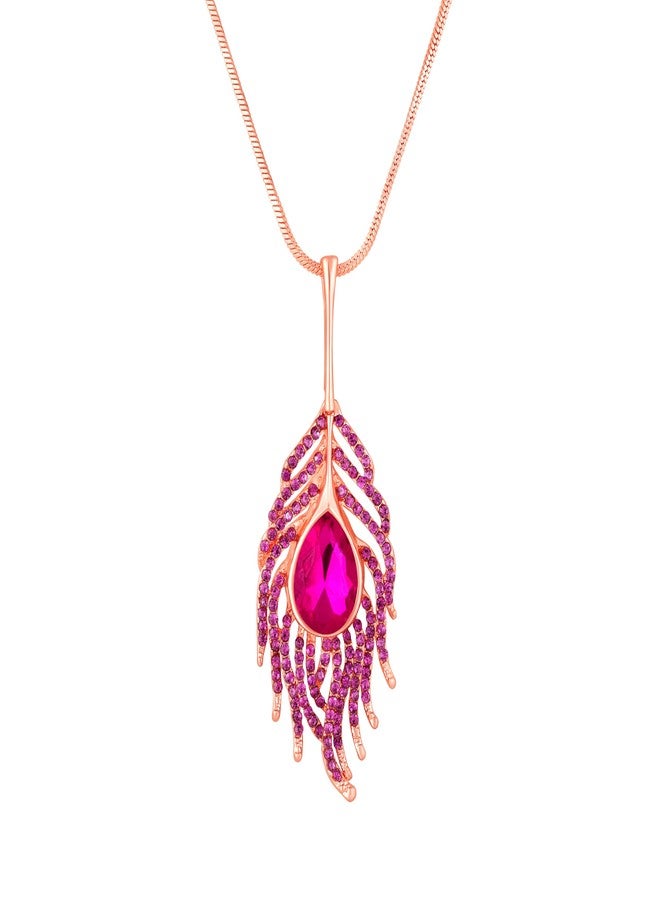 Mahi Pink Crystals Studded Peacock Feather-Shaped Necklace Pendant for Women (PS1101940ZPin) - Image 1