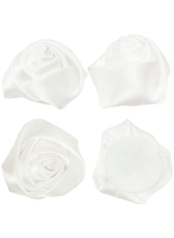BETITETO 50 قطعة من شريط الساتان على شكل وردة 4D زهور قماشية مصنوعة يدويًا 1.4" لتزيين باقات الزفاف وأشرطة الزينة وتغليف الهدايا وأربطة الرأس ودبابيس الشعر وأعمال الحرف والخياطة والتطبيقات (أبيض) - Image 2