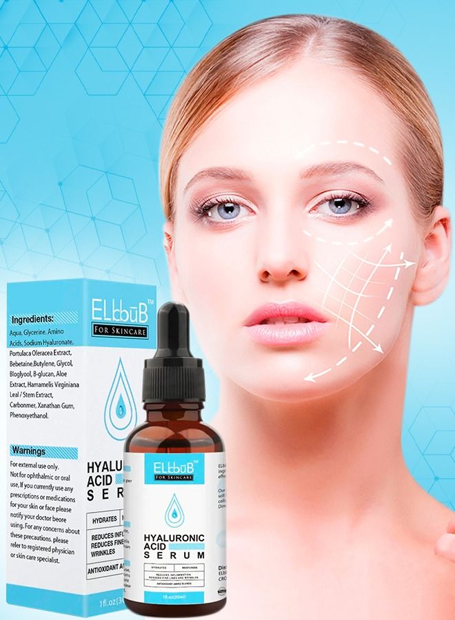 ELBBUB Hyaluronic Acid Serum Moisturizing Wrinkle Serum for Erasing Fine Lines and Wrinkles Soft Hydrating Easy Absorption Anti Aging Serum Perfect Hydrating Serum for Face and Dry Skin Face Serum 30ml - Image 1