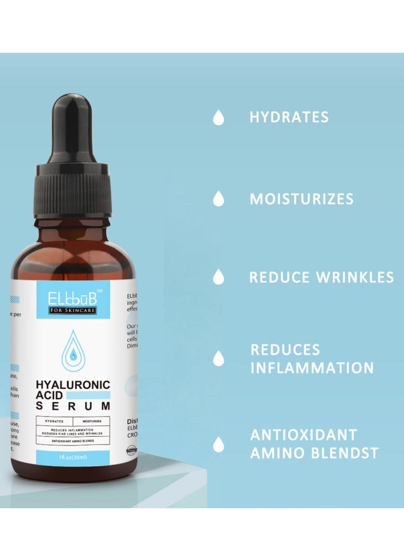 ELBBUB Hyaluronic Acid Serum Moisturizing Wrinkle Serum for Erasing Fine Lines and Wrinkles Soft Hydrating Easy Absorption Anti Aging Serum Perfect Hydrating Serum for Face and Dry Skin Face Serum 30ml - Image 4