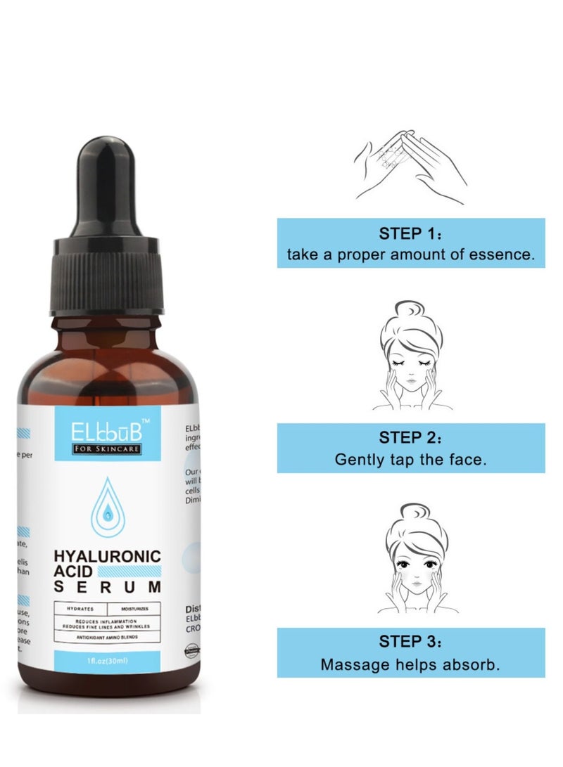 ELBBUB Hyaluronic Acid Serum Moisturizing Wrinkle Serum for Erasing Fine Lines and Wrinkles Soft Hydrating Easy Absorption Anti Aging Serum Perfect Hydrating Serum for Face and Dry Skin Face Serum 30ml - Image 5