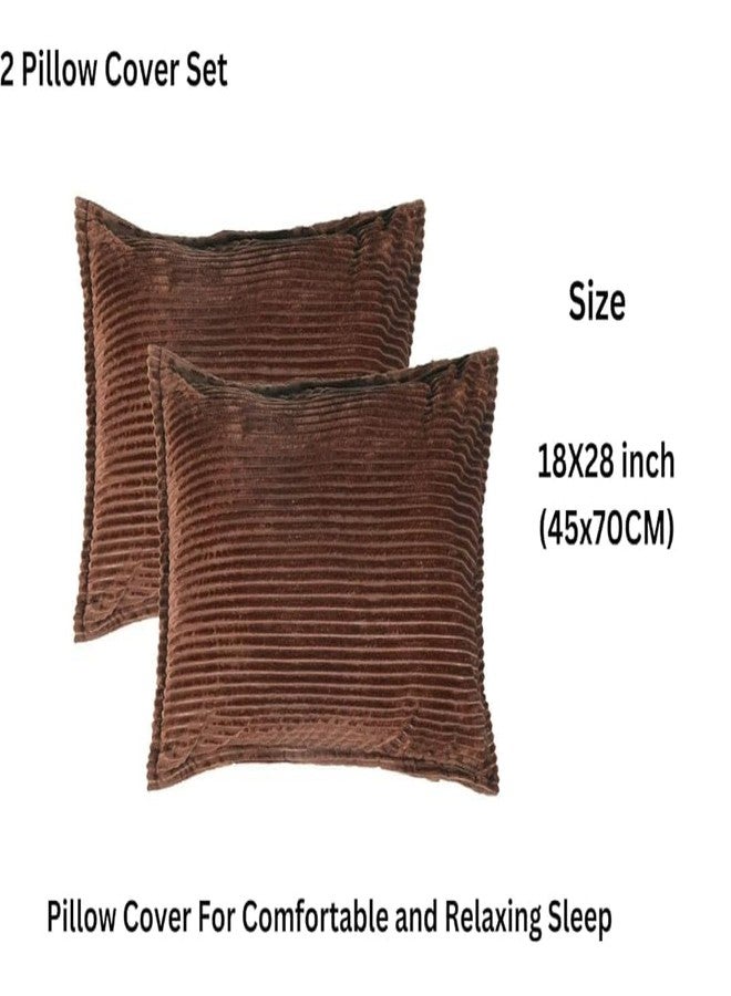 YETLI Pencil Warm Supersoft Smooth Flannel Minky Woollen Winter 1 Fitted Double bedsheet with 2 Pillow Covers - Brown - Image 3