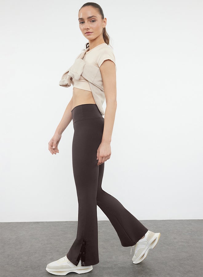 trendyol Dark Brown Gathering Leg Snap Detailed Spanish Leg Yoga Knitted Sports Tights  - Image 2
