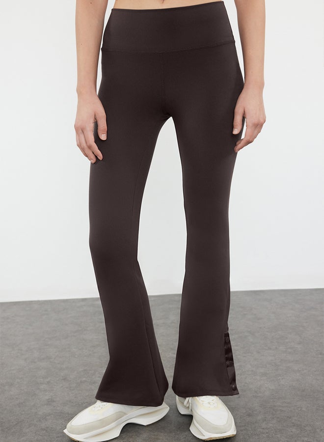 trendyol Dark Brown Gathering Leg Snap Detailed Spanish Leg Yoga Knitted Sports Tights  - Image 4