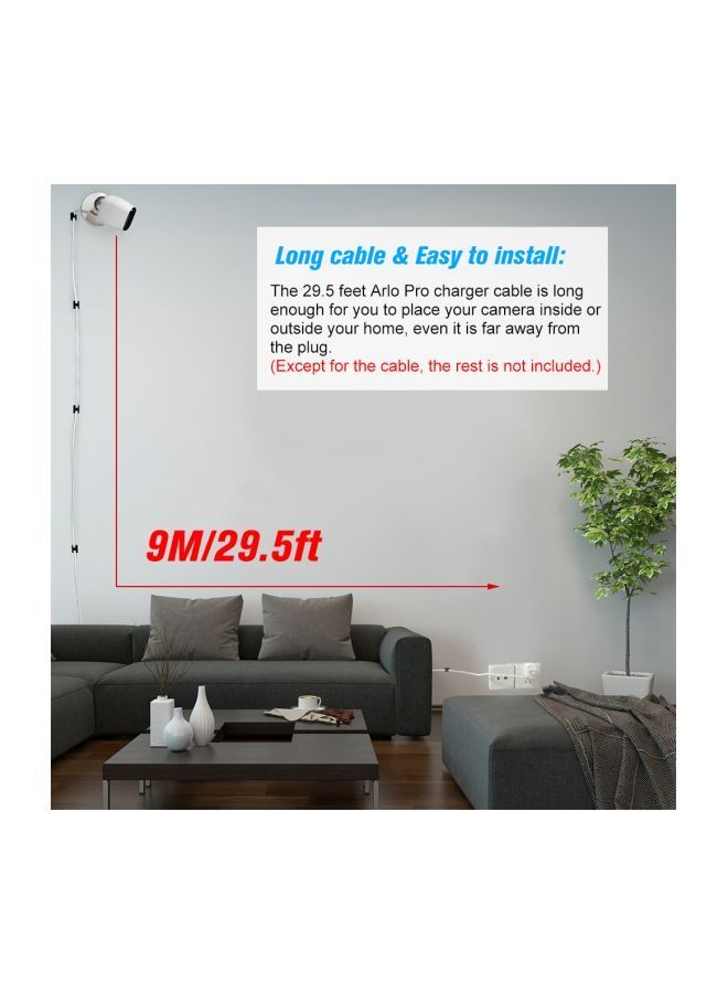 NIBEMINENT Charging Power Cable For Arlo Surveillance Camera Series White  - Image 4
