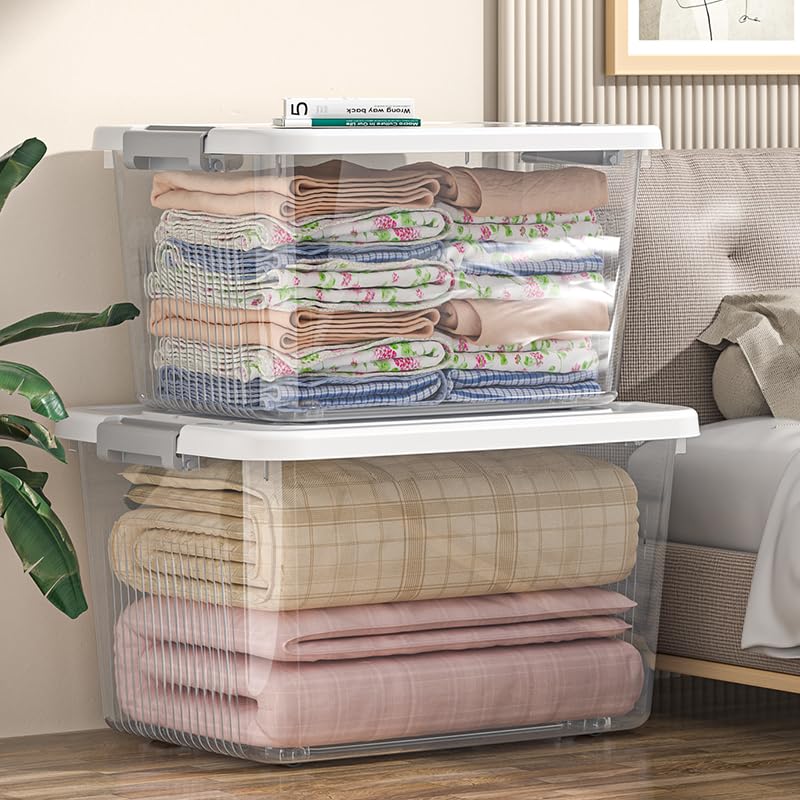 HOOPVOOL Clear Storage Container Box Stackable Storage Bin with Lid Plastic Container with Heavy Duty Latches to Organize White Lid PACK OF 2 No520 X 145 X 12 INCH - Image 4