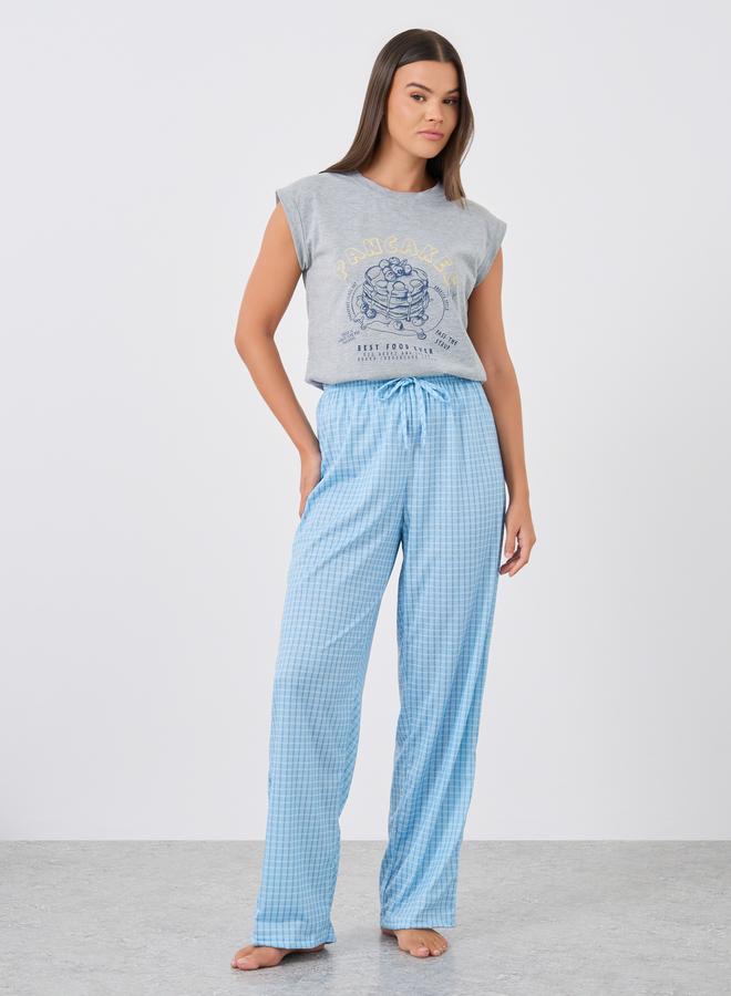 Styli Pancake Graphic Print Tank and Gingham Checked Pyjama Set - Image 2