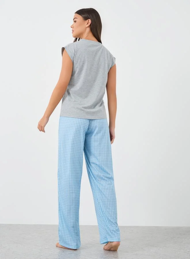 Styli Styli Pancake Graphic Print Tank and Gingham Checked Pyjama Set