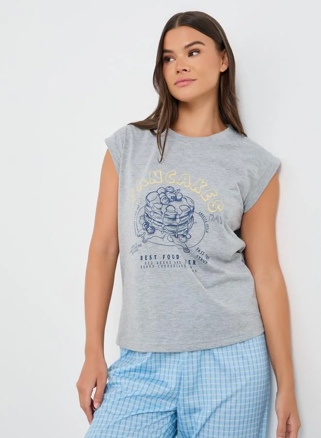Styli Styli Pancake Graphic Print Tank and Gingham Checked Pyjama Set