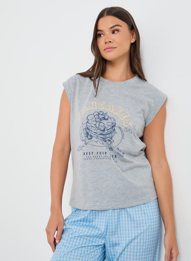 Styli Pancake Graphic Print Tank and Gingham Checked Pyjama Set - Image 3