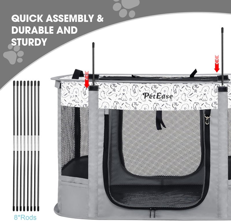 PetEase Portable 2-in-1 Dog Crate playpen, Outdoor Cat Playpen with Litter Box Area for Indoor Cats Enclosed Rabbit Puppy Hamster, Indoor/Outdoor Cats Enclosure Cages Tent(Light Gray) - Image 5