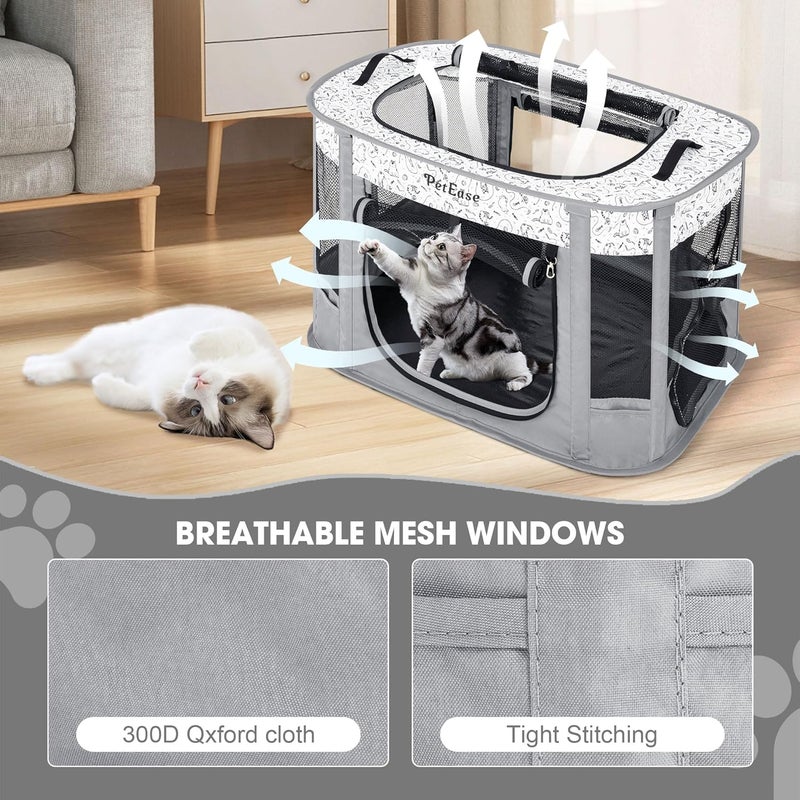 PetEase Portable 2-in-1 Dog Crate playpen, Outdoor Cat Playpen with Litter Box Area for Indoor Cats Enclosed Rabbit Puppy Hamster, Indoor/Outdoor Cats Enclosure Cages Tent(Light Gray) - Image 2