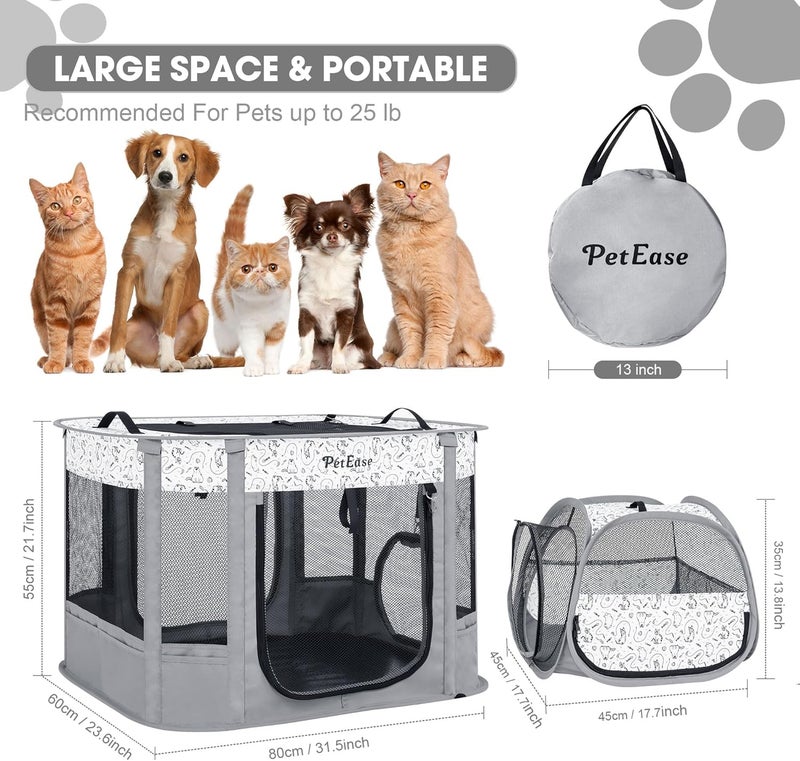 PetEase Portable 2-in-1 Dog Crate playpen, Outdoor Cat Playpen with Litter Box Area for Indoor Cats Enclosed Rabbit Puppy Hamster, Indoor/Outdoor Cats Enclosure Cages Tent(Light Gray) - Image 3