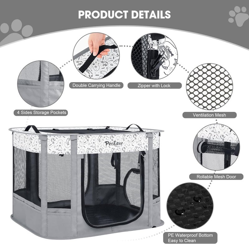 PetEase Portable 2-in-1 Dog Crate playpen, Outdoor Cat Playpen with Litter Box Area for Indoor Cats Enclosed Rabbit Puppy Hamster, Indoor/Outdoor Cats Enclosure Cages Tent(Light Gray) - Image 4