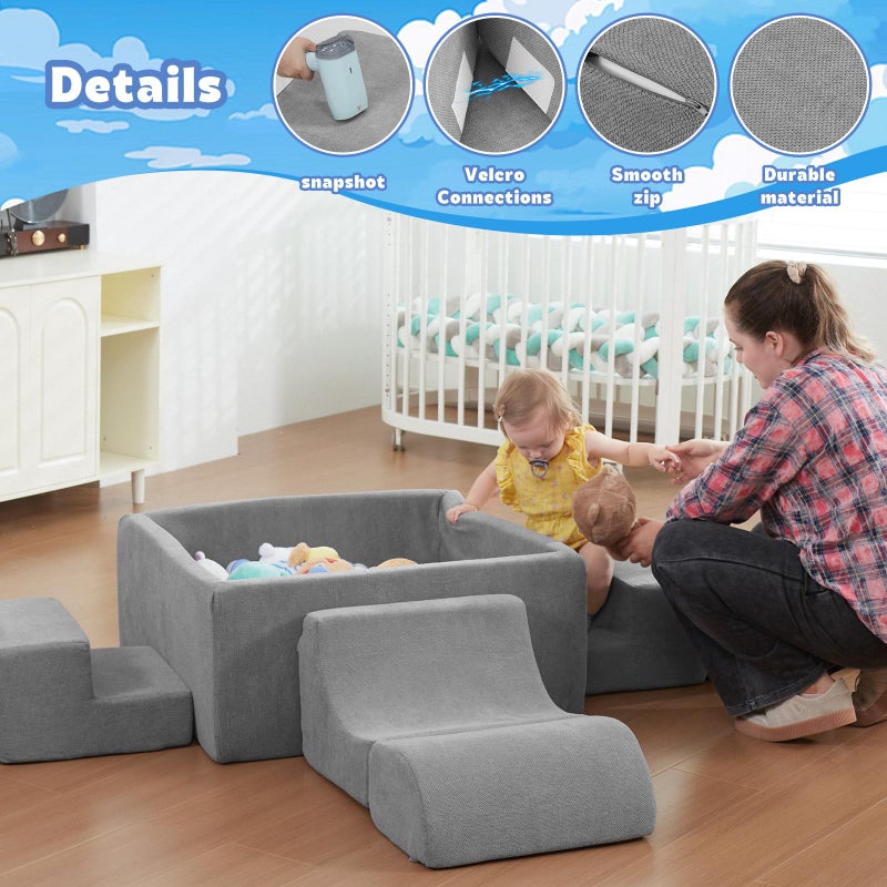 STAOLENE Soft Foam Climbing Blocks with Ball Pit, 6PCS Grey Indoor Climbing Toys for Toddler, Climb and Crawl Activity Play Set, Play Gym for Child Development (Balls not Included) - Image 2