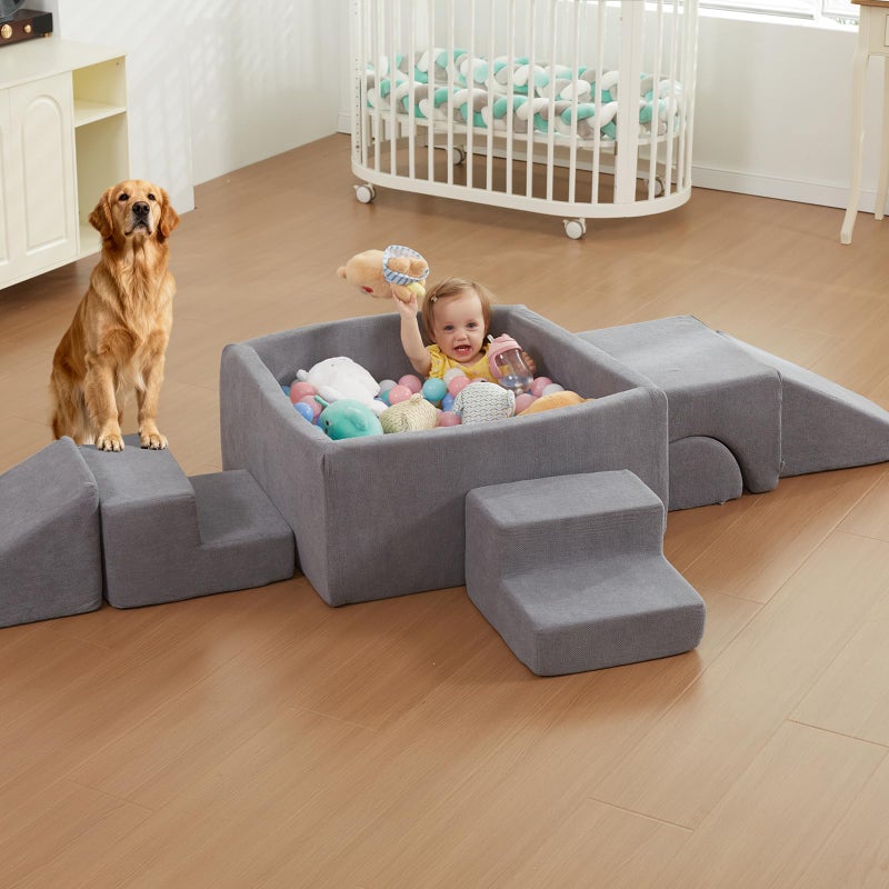 STAOLENE Soft Foam Climbing Blocks with Ball Pit, 6PCS Grey Indoor Climbing Toys for Toddler, Climb and Crawl Activity Play Set, Play Gym for Child Development (Balls not Included) - Image 3