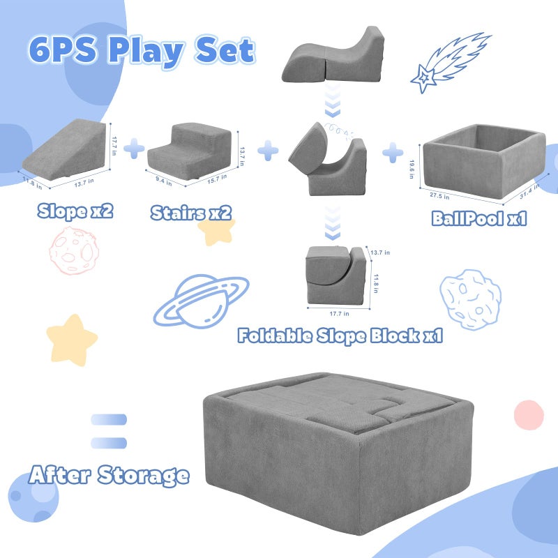 STAOLENE Soft Foam Climbing Blocks with Ball Pit, 6PCS Grey Indoor Climbing Toys for Toddler, Climb and Crawl Activity Play Set, Play Gym for Child Development (Balls not Included) - Image 5