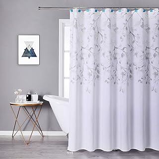 Ombre Grey Fabric Shower Curtain - Water Repellent, 72x72 Inches, Farmhouse Bathroom Decor With Grommets