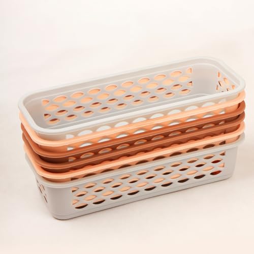 DarkShri Organizer Tray Office Drawer Dividers Storage Bins Multipurpose Desk for Makeup, Kitchen, Office, Bathroom, Bedroom Dreassing, Basket Rack MultiColor(23*8*5 CM) Pack Of 6 (Brown 6pcs) - Image 1