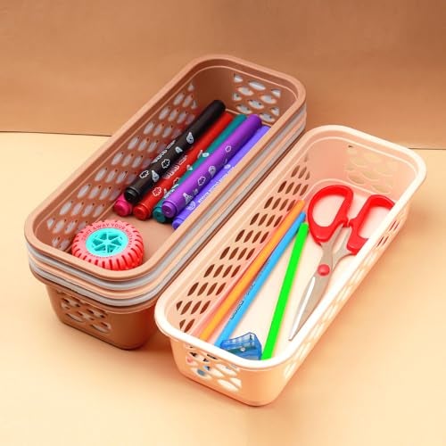 DarkShri Organizer Tray Office Drawer Dividers Storage Bins Multipurpose Desk for Makeup, Kitchen, Office, Bathroom, Bedroom Dreassing, Basket Rack MultiColor(23*8*5 CM) Pack Of 6 (Brown 6pcs) - Image 3