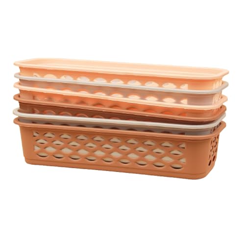 DarkShri Organizer Tray Office Drawer Dividers Storage Bins Multipurpose Desk for Makeup, Kitchen, Office, Bathroom, Bedroom Dreassing, Basket Rack MultiColor(23*8*5 CM) Pack Of 6 (Brown 6pcs) - Image 2