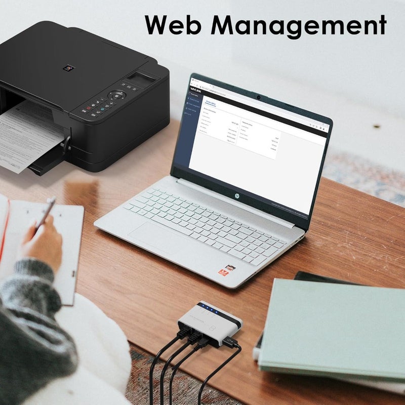 Wireless Print Server 2-Port USB 2.0 WiFi Print Server with 100Mbps LAN Bridge Wired/Wireless/Standalone Modes Compatible with Windows 10/8/7/XP, Mac OS, and All RAW-Supported Printers - Image 3