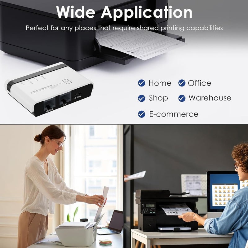 Wireless Print Server 2-Port USB 2.0 WiFi Print Server with 100Mbps LAN Bridge Wired/Wireless/Standalone Modes Compatible with Windows 10/8/7/XP, Mac OS, and All RAW-Supported Printers - Image 2