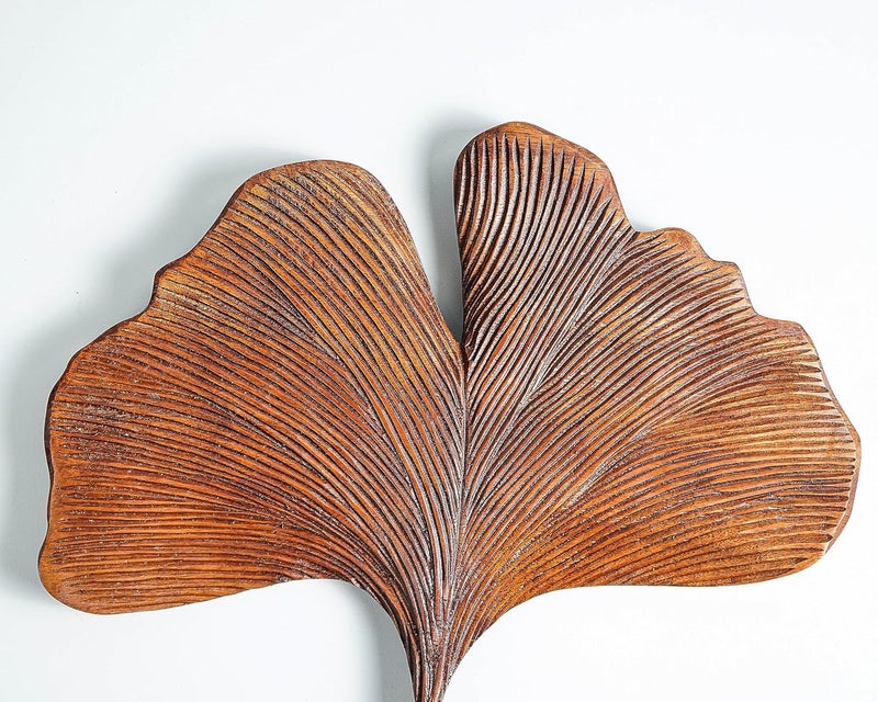 kveer SS Art Solid Wood Ginkgo Leaf Wall Art Wood Carving Room Decor Honey Finish - Image 4