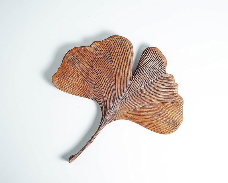 kveer SS Art Solid Wood Ginkgo Leaf Wall Art Wood Carving Room Decor Honey Finish - Image 3