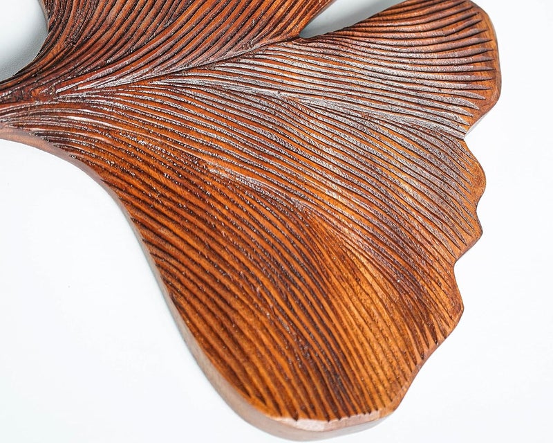 kveer SS Art Solid Wood Ginkgo Leaf Wall Art Wood Carving Room Decor Honey Finish - Image 5