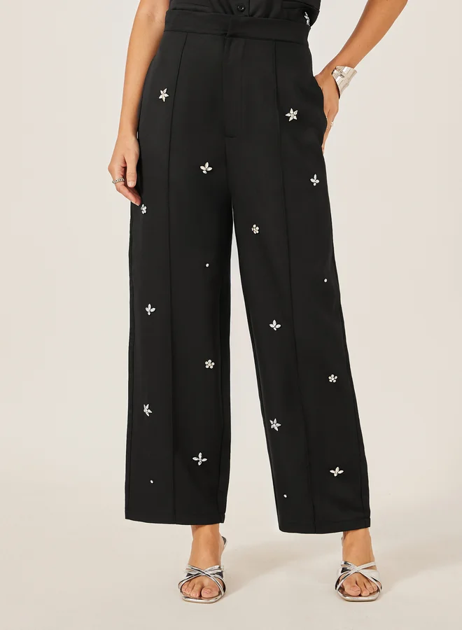 ستايلي Styli Embroidered Mid Rise Tapered Trouser