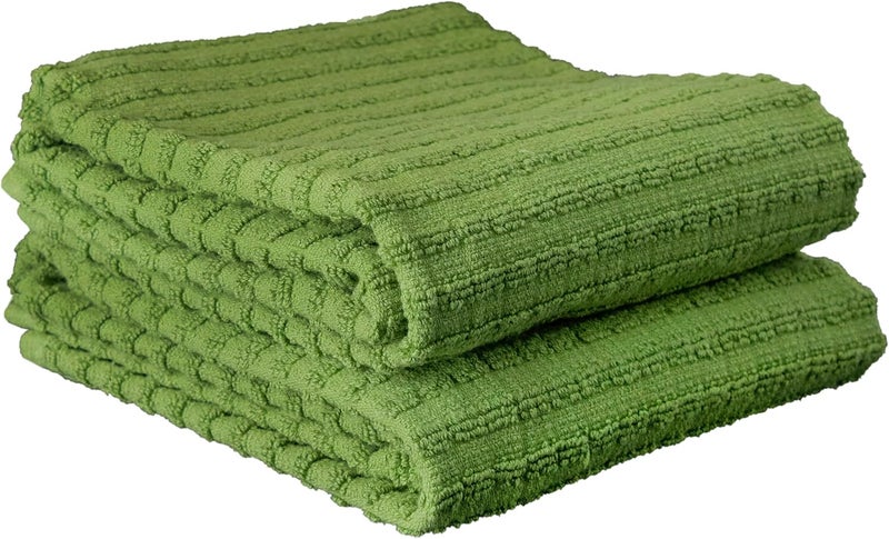 Ritz Royale Collection 100% Combed Terry Cotton, Highly Absorbent, Oversized Kitchen Towel Set, 28" x 18", 2-Pack, Solid, Cactus Green - Image 1