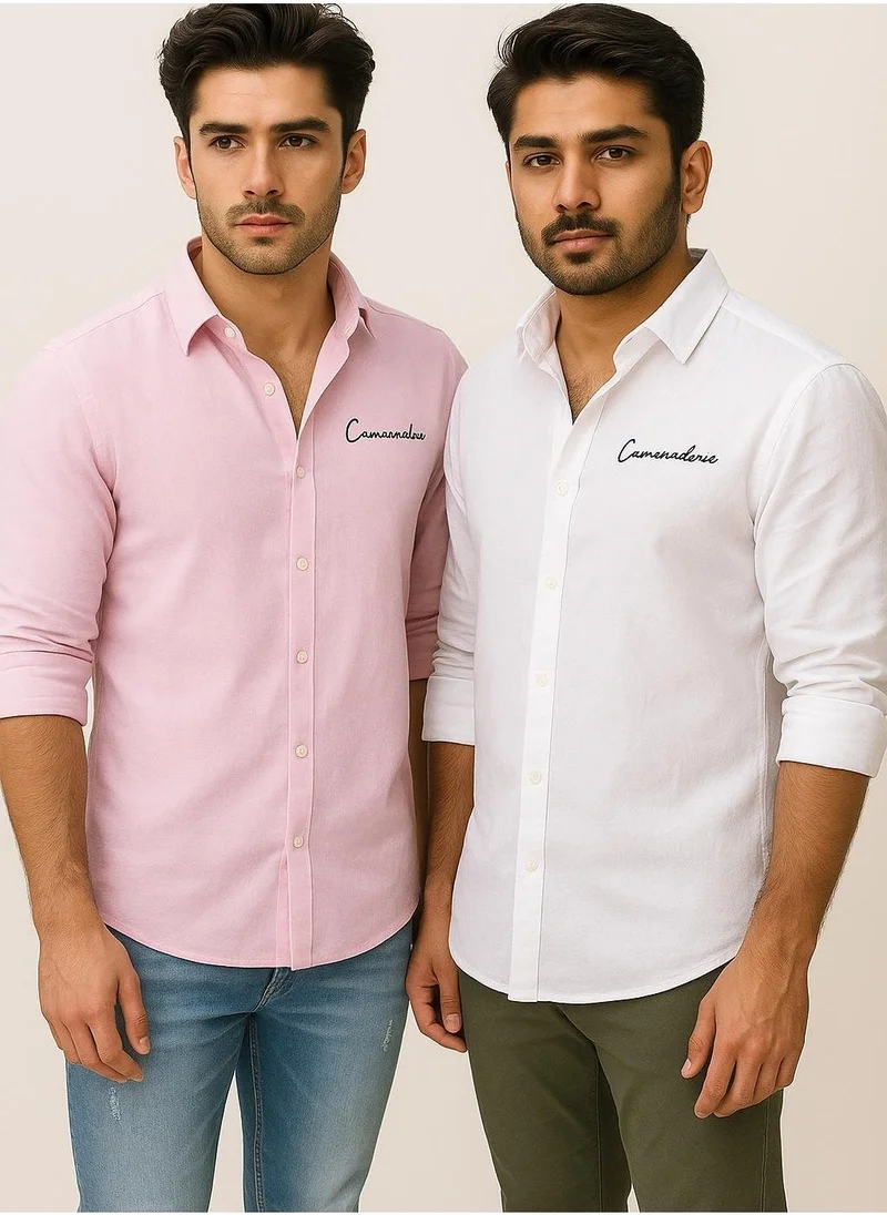 THUGFIT PREMIUM LINEN SHIRT PACK OF 2 WHITE + PINK