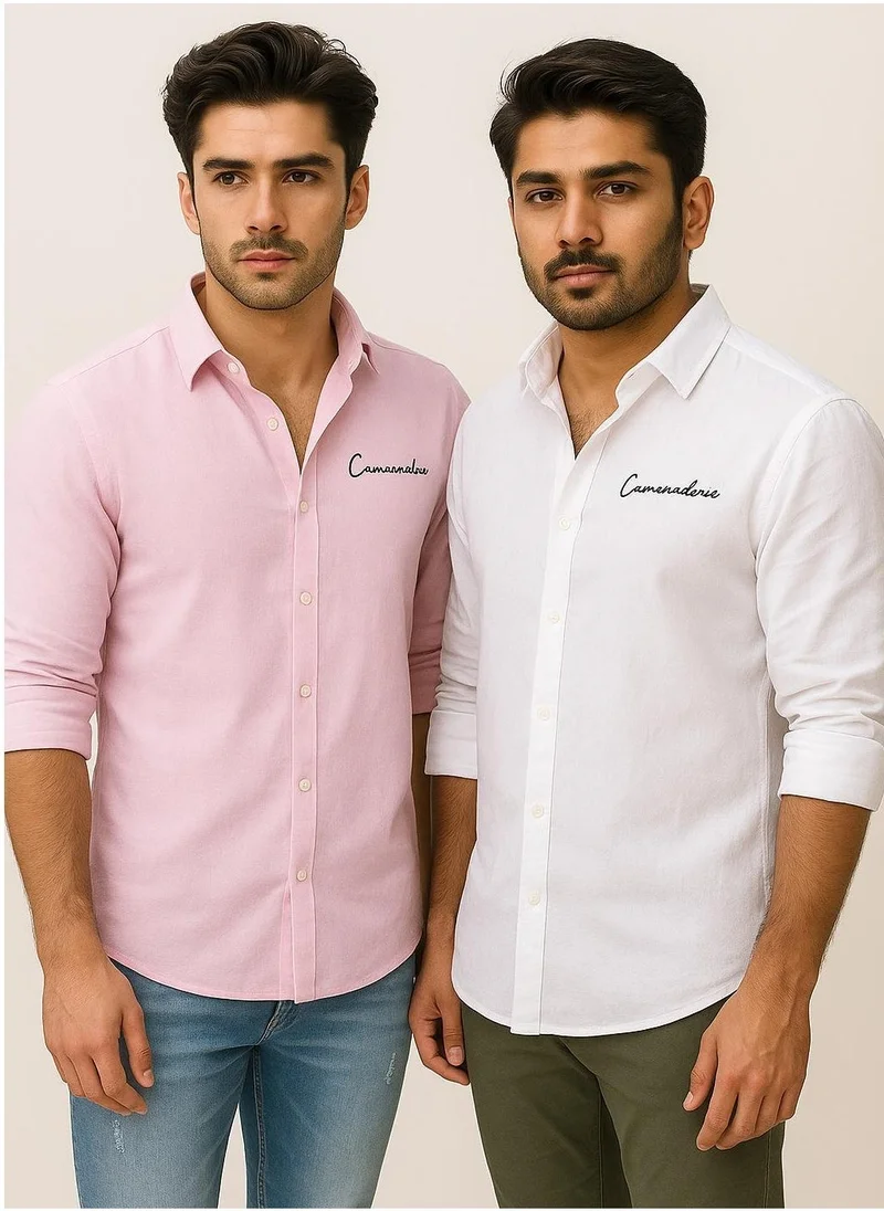 ثوجفيت طقم قمصان كتان فاخرة قطعتين أبيض + وردي