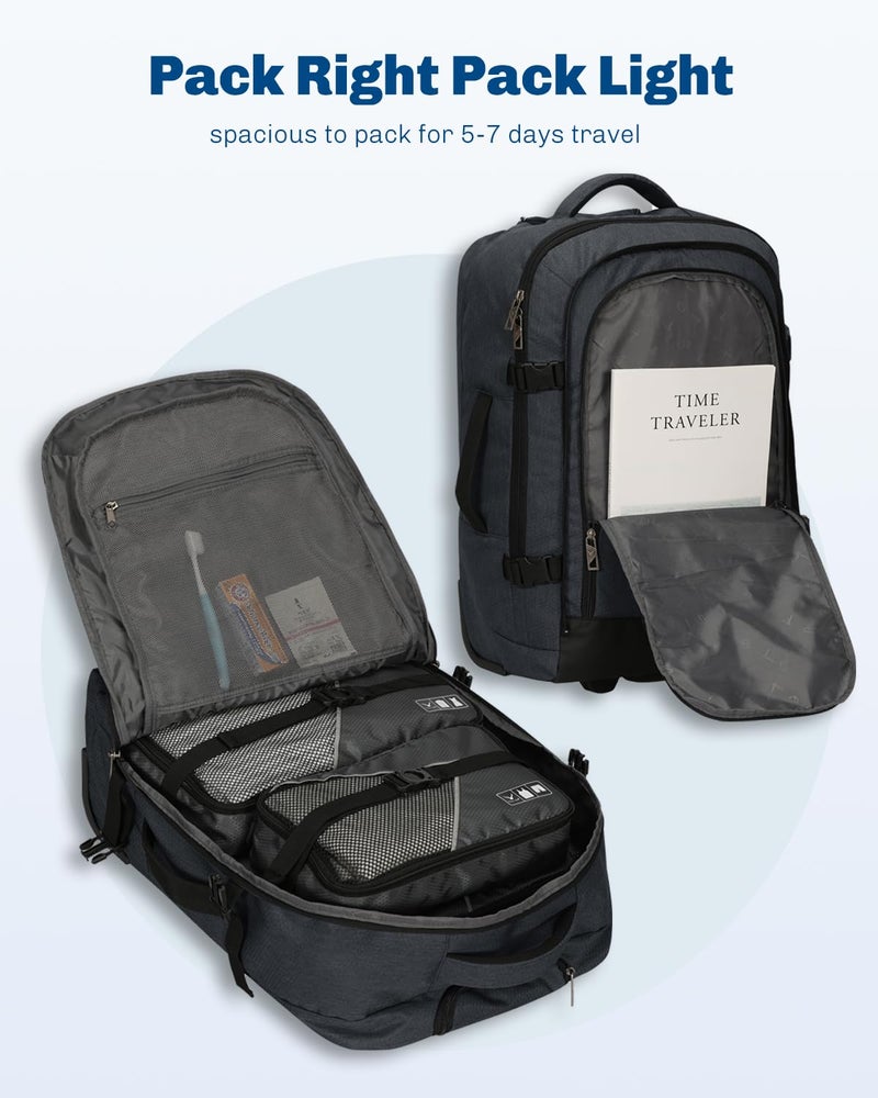 Hynes Eagle 2 in 1 Travel Backpack 22 inches Carry on Luggage 63L Rolling Backpack for Men Women with Packing Cubes 3PCS Set Gray Blue - Image 5