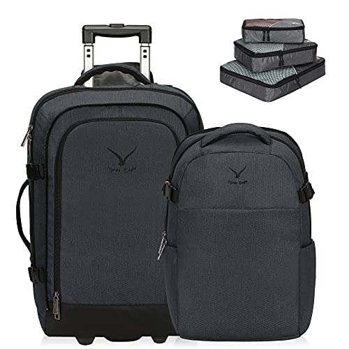 Hynes Eagle 2 in 1 Travel Backpack 22 inches Carry on Luggage 63L Rolling Backpack for Men Women with Packing Cubes 3PCS Set Gray Blue - Image 1