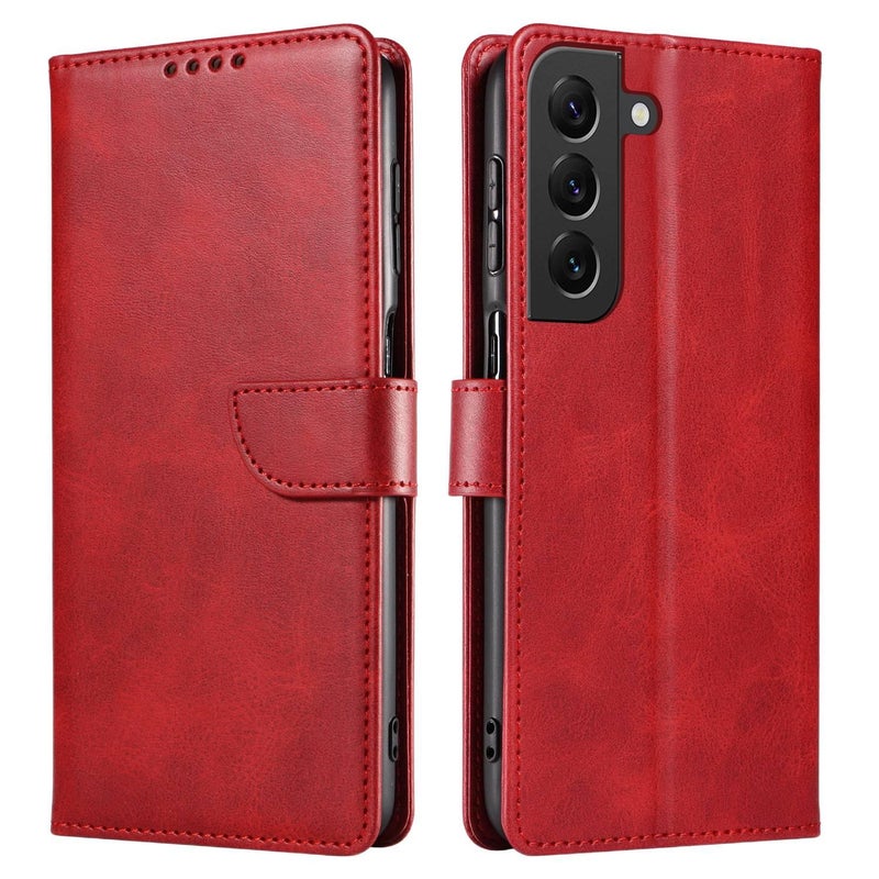 غطاء هاتف بملمس جلد لـ Samsung Galaxy S10e مع حامل بطاقات ومغناطيس قوي مع مقاوم للصدمات مع حامل قائم مع حماية من السقوط باللون أحمر مغناطيسي بوظيفة حامل للعائلة أثناء التنقل - Image 1
