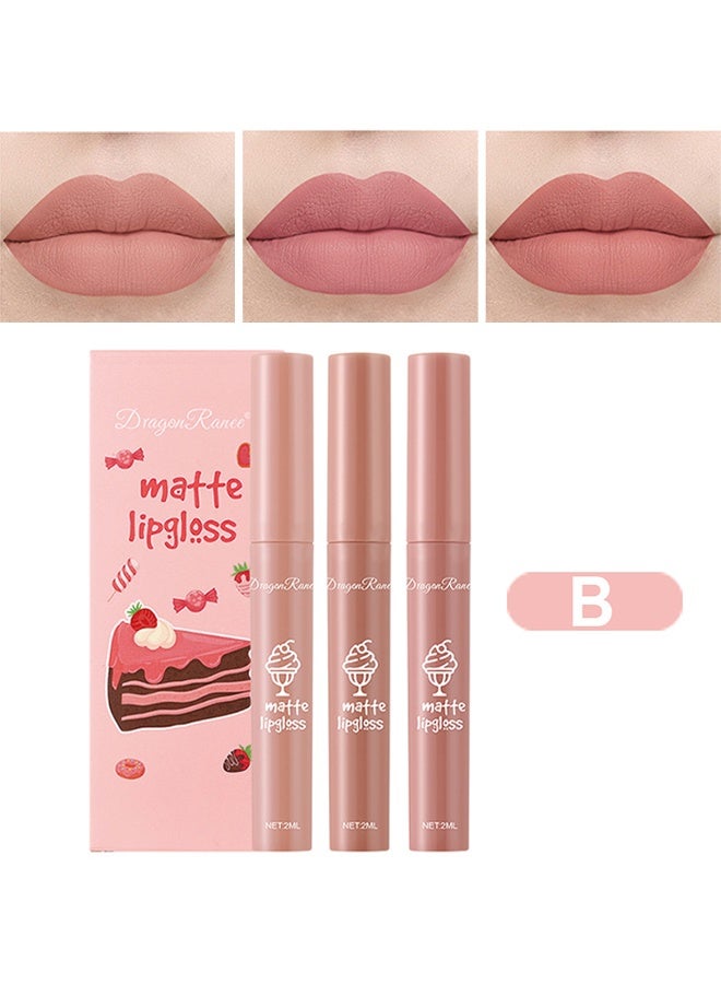 راني دراجون لمعان شفاه مطفي - طقم مكون من 3 قطع، أحمر شفاه مقاوم للماء طويل الأمد، غير ملتصق بالكوب، لا يتلاشى، طقم أحمر شفاه حريري سائل، قلم تلوين شفاه ناعم، أحمر شفاه سائل للنساء - Image 2