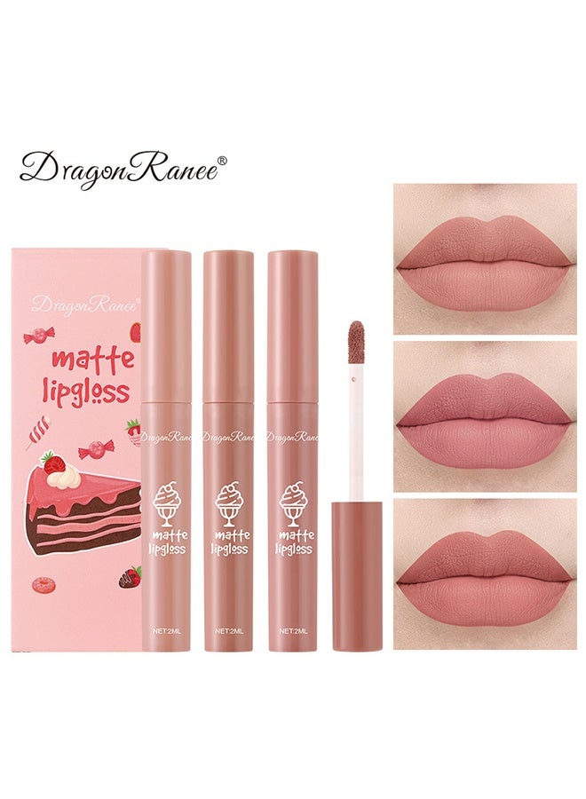 راني دراجون لمعان شفاه مطفي - طقم مكون من 3 قطع، أحمر شفاه مقاوم للماء طويل الأمد، غير ملتصق بالكوب، لا يتلاشى، طقم أحمر شفاه حريري سائل، قلم تلوين شفاه ناعم، أحمر شفاه سائل للنساء - Image 1