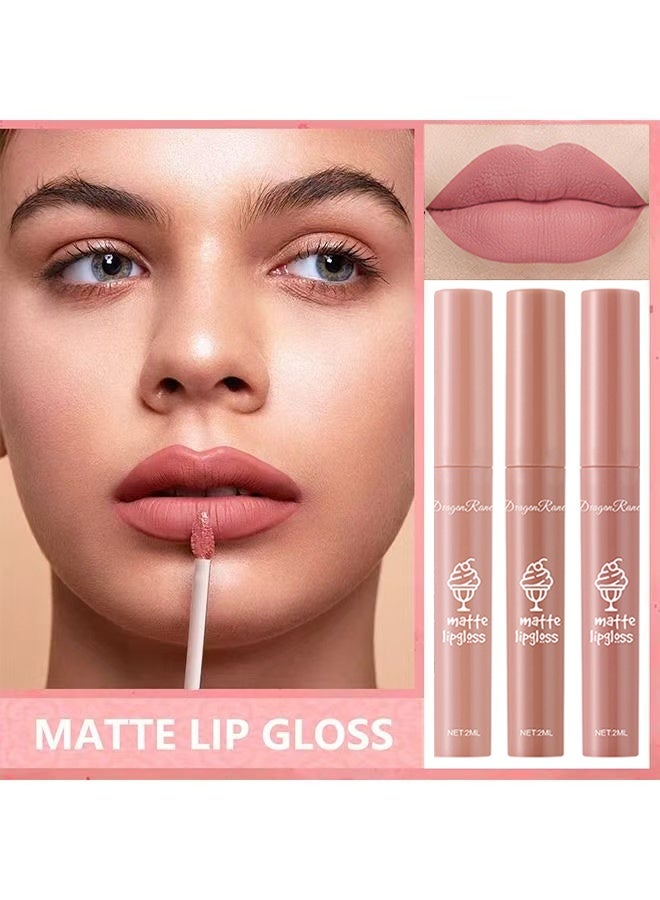 راني دراجون لمعان شفاه مطفي - طقم مكون من 3 قطع، أحمر شفاه مقاوم للماء طويل الأمد، غير ملتصق بالكوب، لا يتلاشى، طقم أحمر شفاه حريري سائل، قلم تلوين شفاه ناعم، أحمر شفاه سائل للنساء - Image 3