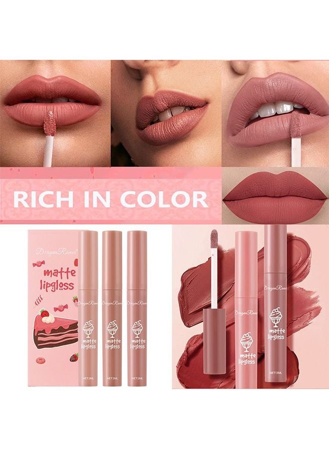 راني دراجون لمعان شفاه مطفي - طقم مكون من 3 قطع، أحمر شفاه مقاوم للماء طويل الأمد، غير ملتصق بالكوب، لا يتلاشى، طقم أحمر شفاه حريري سائل، قلم تلوين شفاه ناعم، أحمر شفاه سائل للنساء - Image 5