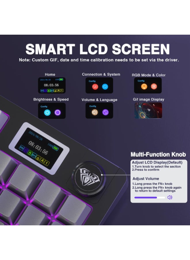 أولا لوحة مفاتيح ميكانيكية لاسلكية AULA S98 Pro مع شاشة ومقبض، 2.4 جيجاهرتز/USB-C/BT5.0، لوحة مفاتيح كريمية قابلة للتبديل السريع، مفاتيح خطية مُشحمة مسبقًا، أغطية مفاتيح PBT مطبوعة على الجانب، لوحات مفاتيح ألعاب بإضاءة خلفية RGB - Image 3