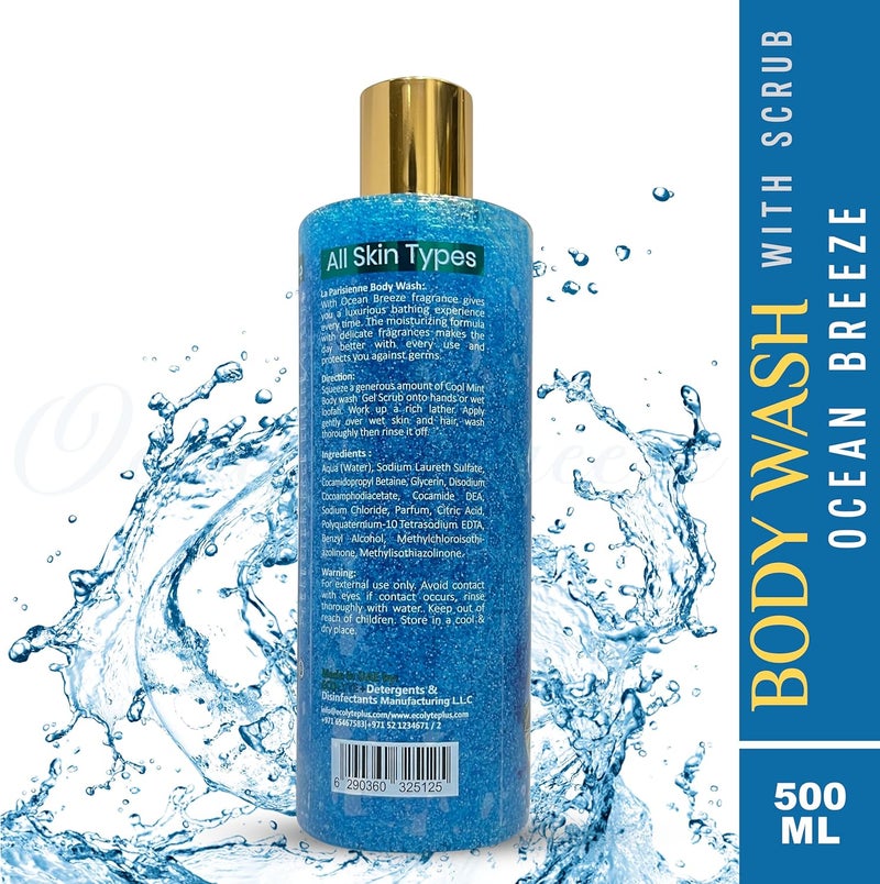ECOLYTE+ La Parisienne Premium Body Wash with Scrub - Ocean Breeze, 500 ml - Image 2