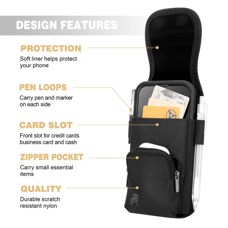 Perilogics Phone Holster with Magnetic Cover, Belt Clip Pouch Fits iPhone 17 Pro Max, 16 Pro Max, 16 Plus and Other Pro Max/Plus Models with Case Installed, with Zipper Storage & Card Pocket - Image 4
