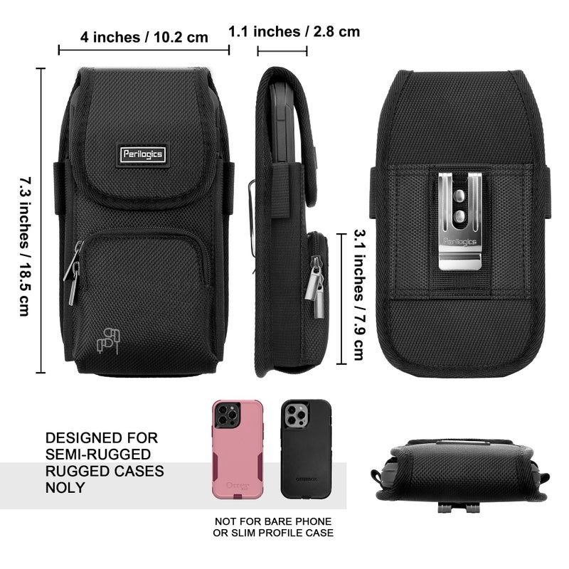 Perilogics Phone Holster with Magnetic Cover, Belt Clip Pouch Fits iPhone 17 Pro Max, 16 Pro Max, 16 Plus and Other Pro Max/Plus Models with Case Installed, with Zipper Storage & Card Pocket - Image 2